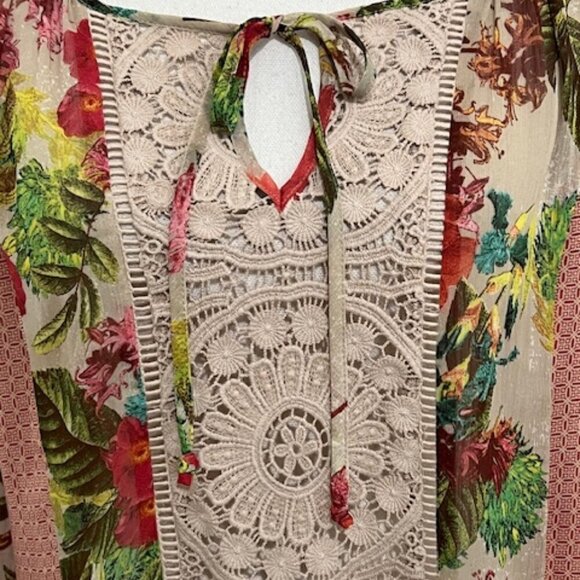Meadow Rue Anthropologie Top Floral Crochet Blouse Boho Peasant Women's Size M - Picture 2 of 4